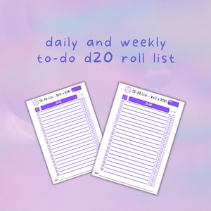 Lista de jogadas diárias e semanais de D20 | Download digital | D&D 5E | Cartas D&D imprimíveis | D&D prontas para imprimir | Dungeons and Dragons