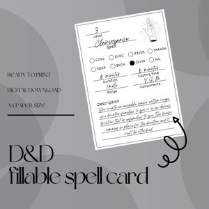Cartes magiques à remplir pour D&D | MD / Outils de maître de donjon | Feuille de sorts | PDF à remplir et à imprimer | Donjons et dragons | Imprimable par le MDN