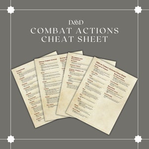 Hoja de trucos de acciones de combate / DM / Herramientas del Dungeon Master / Cartas de DnD / DnD listas para imprimir / Dungeons and Dragons / DND imprimible