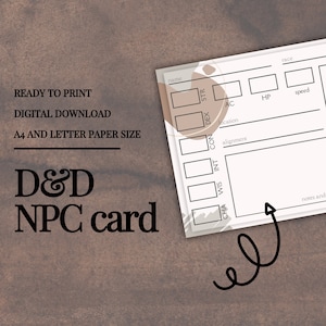 Cartes PNJ à remplir pour D&D | MD / Outils de maître de donjon | Feuille de statistiques des PNJ | PDF à remplir et à imprimer | Donjons et dragons