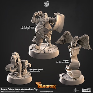 Dog Companion Miniature Town Crier Owl  Figurine Dungeons and Dragons Mini RPG Tabletop DnD Painting Pathfinder 5e D&D CastnPlay