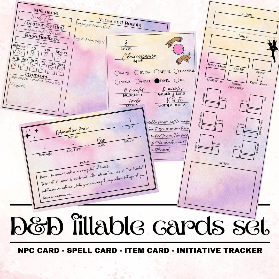 Dnd Fillable Cards Set | Fillable and Printable Pdf | Dungeons and ...