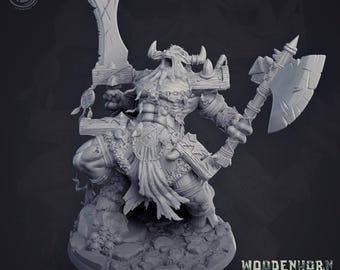 Miniatura Guerreiro Minotauro Tauren Bárbaro Selvagem Figura Dungeons and Dragons Mini RPG Mesa DnD Pintura Pathfinder 5e D&D CastnPlay