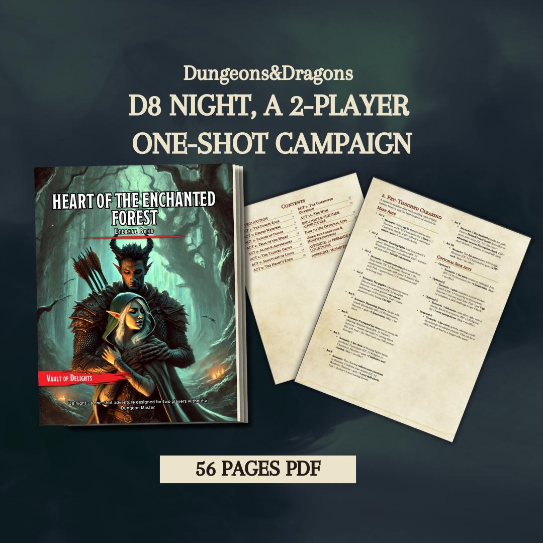 D&D d8 night - A Short Two-player Campaign with no DM | Dungeon Master Tools | DnD Ready To Print | Dungeons and Dragons | DND printable