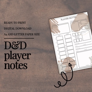 Cartão de Notas do Jogador de D&D | Ferramentas para Mestre/Mestre | Folha de Estatísticas | PDF para Preencher e Imprimir | Dungeons and Dragons