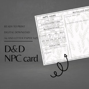 Cartas de PNJ preenchíveis para D&D | Ferramentas para Mestre/Mestre | Ficha de Estatísticas de PNJ | PDF preenchível e para impressão | Dungeons and Dragons