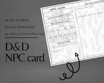 Tarjetas de PNJ rellenables para D&D / DM / Herramientas de Dungeon Master / Hoja de estadísticas de PNJ / PDF rellenable e imprimible / Dungeons and Dragons