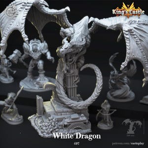 White Dragon Miniature BBEG Monster Enemy Boss Figurine Dungeons and Dragons Mini RPG Tabletop DnD Painting Pathfinder 5e D&D CastnPlay