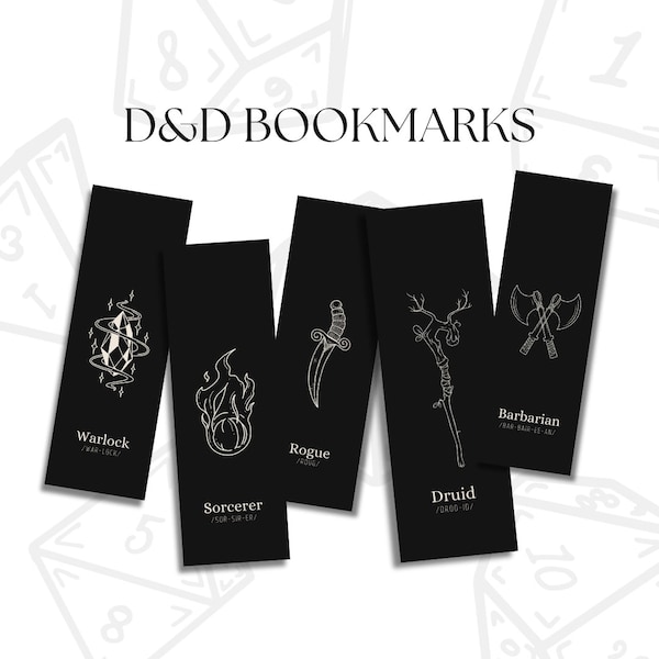 Printable Dungeons and Dragons Class Bookmarks | Digital Download | D&D 5E | DND printable