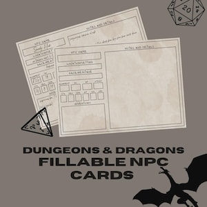 Ausfüllbare NPC Karten für D&D | DM / Dungeon Master-Werkzeuge | NPC Datenblatt | Ausfüllbares und Druckbares pdf | Verliese und Drachen