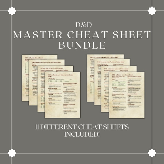 5e Master D&D Cheat Sheet Collection Bundle | DM / Dungeon Master Tools | DnD Cards | Ready To Print | Dungeons and Dragons | DND printable