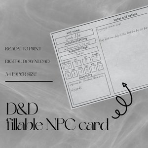 Cartas de PNJ preenchíveis para D&D | Ferramentas para Mestre/Mestre | Ficha de Estatísticas de PNJ | PDF preenchível e para impressão | Dungeons and Dragons