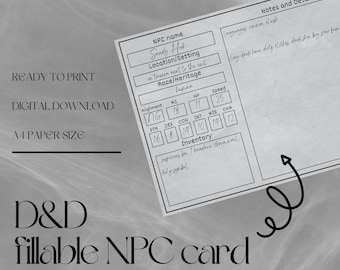 Tarjetas de PNJ rellenables para D&D / DM / Herramientas de Dungeon Master / Hoja de estadísticas de PNJ / PDF rellenable e imprimible / Dungeons and Dragons