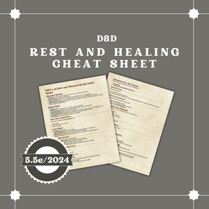 5.5e Ruhe und Heilung Spickzettel | DM / Dungeon Master-Werkzeuge | D&D Karten | D&D bereit zum Drucken | Dungeons and Dragons | DND druckbar
