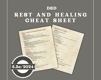 5.5e Ruhe und Heilung Spickzettel | DM / Dungeon Master-Werkzeuge | D&D Karten | D&D bereit zum Drucken | Dungeons and Dragons | DND druckbar