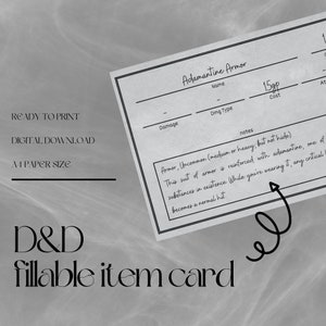 Cartas de Itens Preenchíveis para D&D | Ferramentas para Mestre de Jogo / Mestre de Jogo | Ficha de Itens | PDF Preenchível e Imprimível | Dungeons and Dragons | DND imprimível