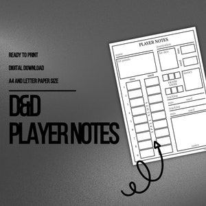 Cartão de Notas do Jogador de D&D | Ferramentas para Mestre/Mestre | Folha de Estatísticas | PDF para Preencher e Imprimir | Dungeons and Dragons