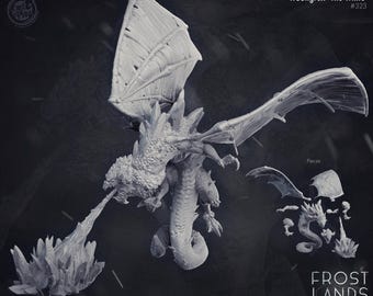 White Ice Dragon Miniature Blue BBEG Enemy Monster Boss Figurine Dungeons and Dragons Mini Tabletop DnD Painting Pathfinder 5e D&D CastnPlay