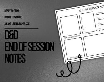 Notas de fin de sesión de D&D / DM / Herramientas del Dungeon Master / Hoja de seguimiento / PDF rellenable e imprimible / Dungeons and Dragons