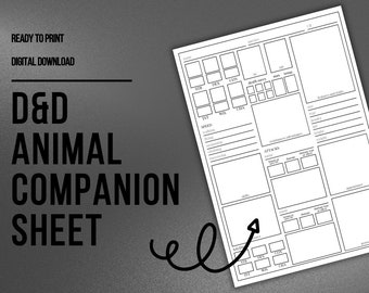 Hoja de compañero animal de D&D / DM / Herramientas del Dungeon Master / Hoja de personaje de DnD 5e / PDF rellenable e imprimible / Dungeons and Dragons