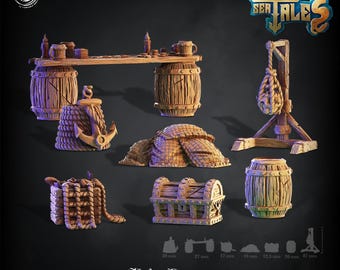 Deep Sea Tales Collection | Ship Props Terrain Set | DnD Figurine | Tabletop Accessories | D&D Scatter Terrain | TTRPG | Cast n Play