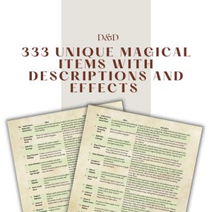333 objets magiques uniques avec descriptions et effets | MD / Maître du donjon | MdD prêt à imprimer | Donjons et dragons | D&D imprimable