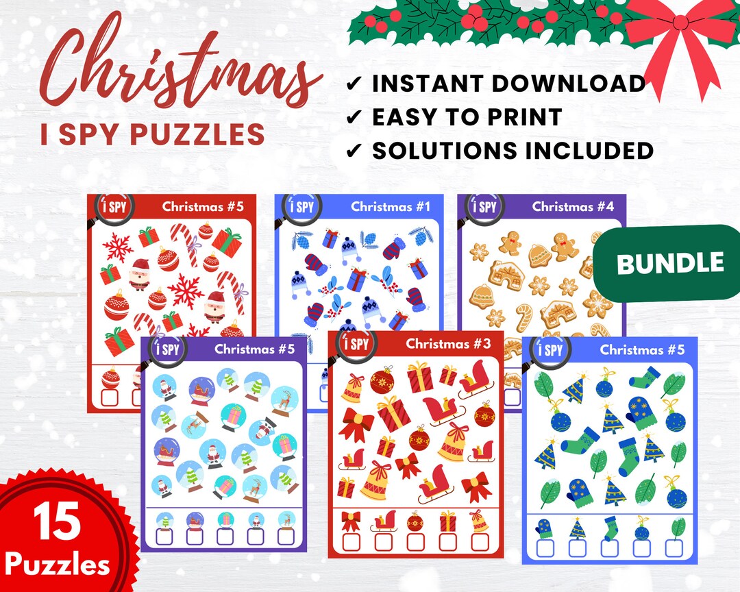 Christmas Activity Ispy Puzzles BUNDLE  15 Easy Activities