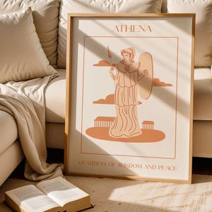 Athena Göttin Poster, griechische Mythologie Wandkunst, Weisheitsgöttin Druck, Antike griechische Dekoration, feminine göttliche Kunst, Athena Statue Kunstwerk