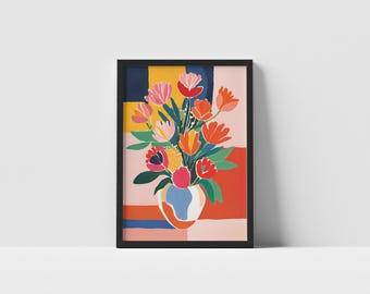 Matisse Style Floral Poster,  Colorful Vase Wall Art Print, Botanical Abstract Art, Matisse-Inspired Flower Vase Poster, Floral Art Print