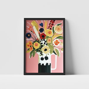 Póster de jarrón de flores estilo Matisse, póster floral moderno, arte mural botánico estilo Matisse, impresión botánica, póster floral para sala de estar