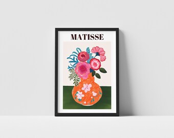 Matisse Style Floral Vase Poster, Vibrant Art Print with Colorful Flower Design, Modern Abstract Wall Art for Living Room and Gallery Wall
