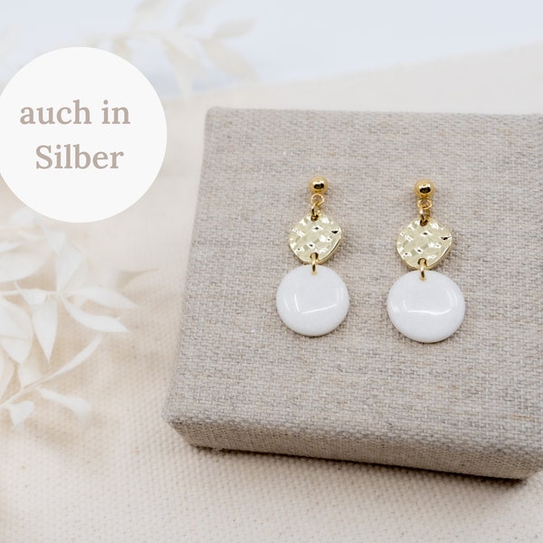 Ohrringe Weiß Gold | Ohrhänger Silber | runde Ohrringe Gold | lange Ohrringe gehämmert gold | dezente Ohrringe Edelstahl Gold | pure ease