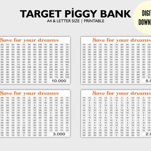 Alcancías Target / Hucha Target / Plan de Ahorro / Rastreador de Ahorros / Impresiones Digitales / Descargas / Impresión de Arte Digital / A4 y CARTA /