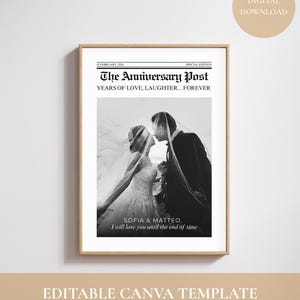 Bearbeitbare Jubiläums-Zeitungszeitung Canva Vorlage | Benutzerdefinierte Hochzeitsgeschenk | Personalisiertes Paar Poster | Digitale Wand Kunst Download