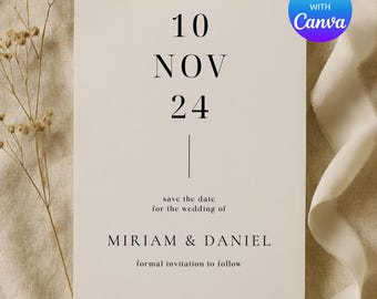 Editable Save The Date Template | Minimalist Wedding Invitation | Modern Printable Canva Card | Elegant Wedding Announcement