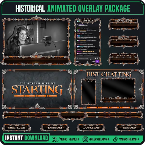 Historical Viking Stream Overlay Package | Viking Twitch Package |Historical Viking Kick Overlay |Vikings Stream Overlay