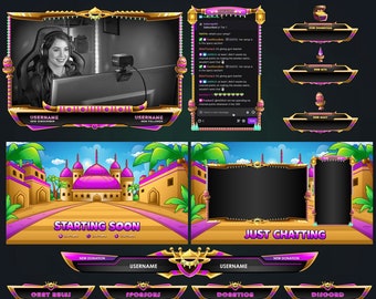 Arabian Stream Overlay Package | Arabian Twitch Overlay | Twitch Webcam Overlay | 50 Twitch Panels | Alert | Screen | Banner