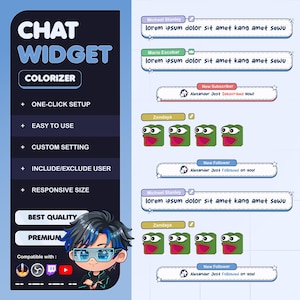 Chat Widget Full Colorizer Style | Twitch, YouTube, Kick | OBS & StreamElements | Easy Setup + Custom Features Available