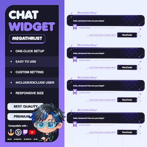 Modern Purple Chat Widget Overlay | Twitch, YouTube, Kick | OBS & StreamElements | Custom Features Available