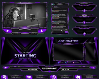 PURPLE Clean Overlay Pack for Twitch, Youtube | Purple Overlay Stream Package | kick Overlay
