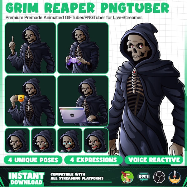Grim Reaper PNGTuber & GIFTuber Model |Grim Reaper PNGTuber | Model PNGTuber| Reactive Veadotube