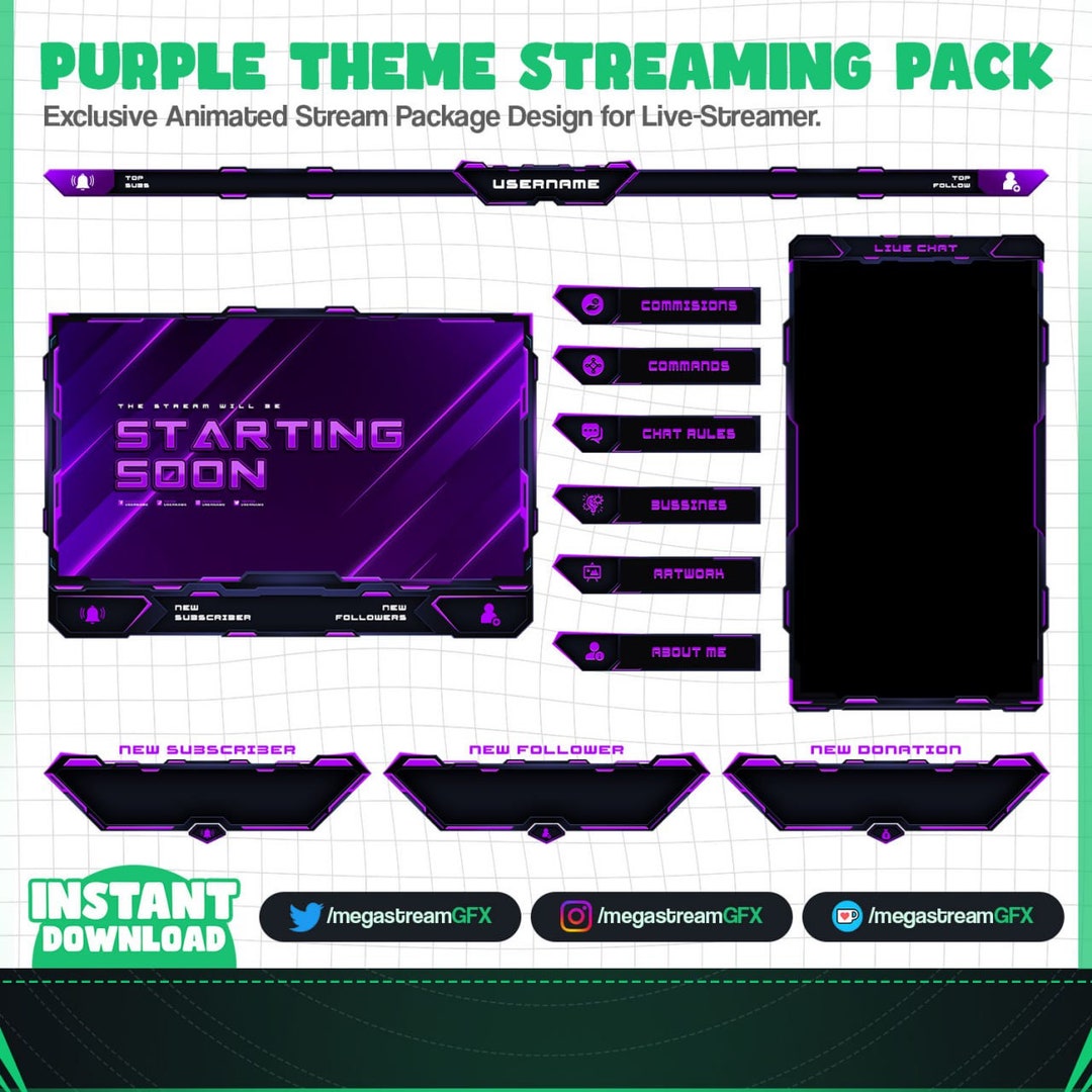 Purple Stream Overlay Package I Twitch Overlay I Twitch Panels Etsy