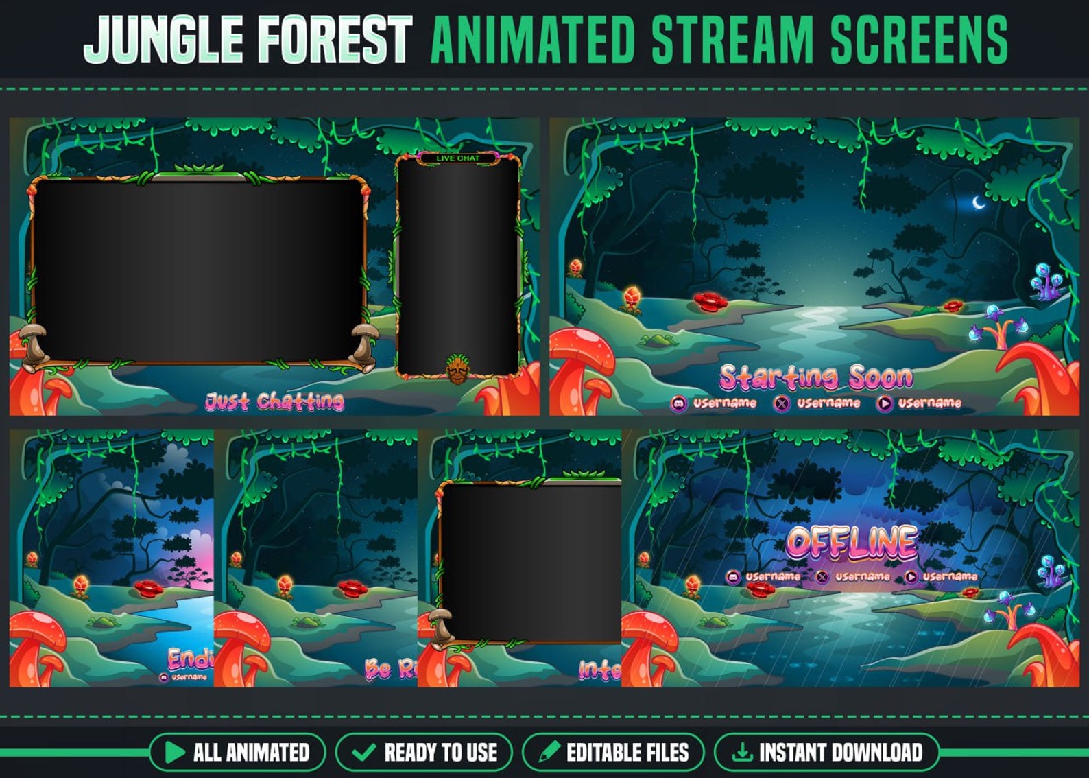 Jungle Forest Stream Overlay Package Nature Twitch Overlay Twitch ...
