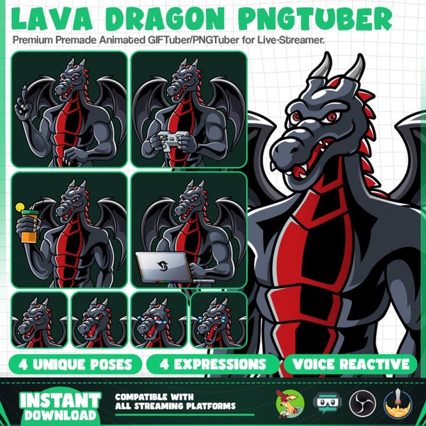 Lava Dragon Premade PNGTuber & GIFTuber Model | Lava Dragon  PNGTuber | Animal PNGTuber| Reactive Veadotube