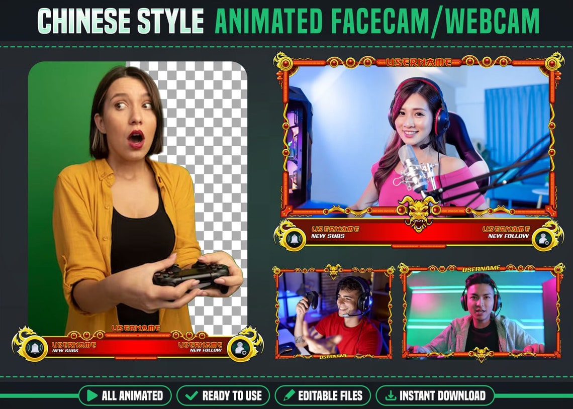 Chinese Festival Stream Overlay Package Red and Gold Theme Package ...
