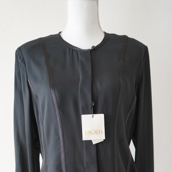 Schicke Bluse ESCADA schwarz, 100% Seide, mit Satinstreifen, halbtransparent, Gr. 40, neu