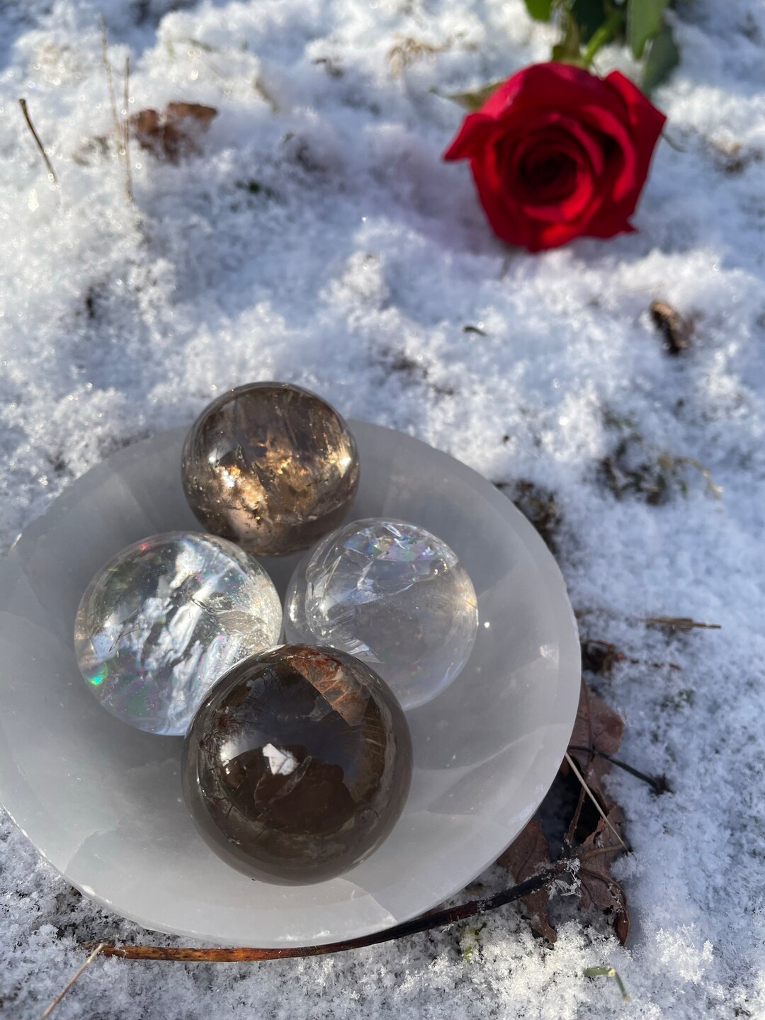 Clear Quartz & Smokey Quartz Mini Spheres - Etsy