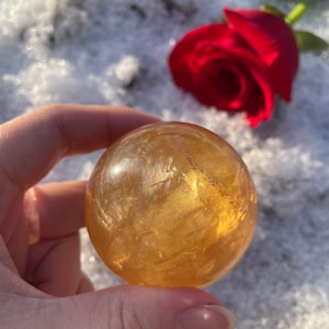 Esfera de calcita de miel, calcita óptica, decoración del hogar