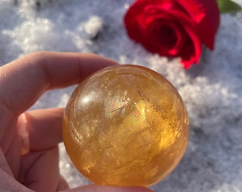Honey Calcite Sphere, Optical Calcite, Home Decor