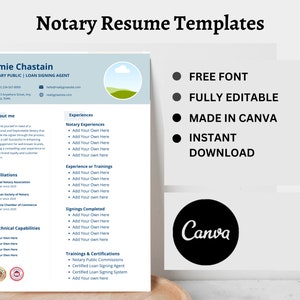 Notary Resume Template, Loan Signing Agent Marketing Letter, Notary Resume Canva Template, Notary signing Agent Resume Template
